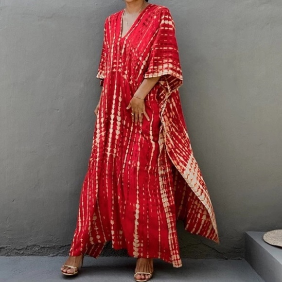 SOLD OUT New Red Bohemian Tie Dye Kaftan Kimono Dress - Picture 5 of 5